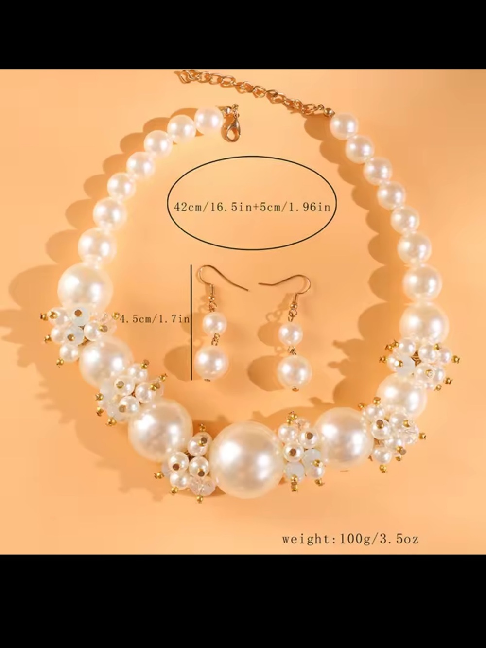 Timeless Pearl Clustered Sophisticated Necklace&Earrings Set - Picture 7 of 8